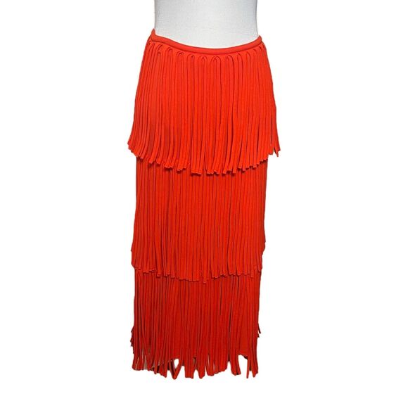 Proenza Schouler Fringe Midi Skirt Women’s Size Large Orange Knit Tiered Runway - Picture 2 of 9